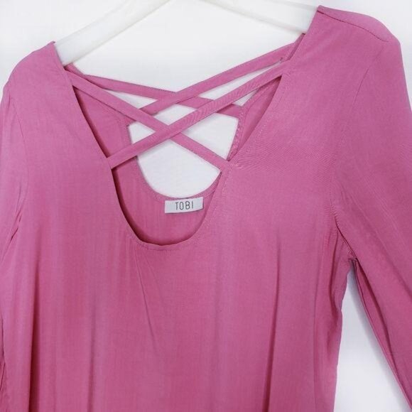Tobi Mauve Pink Afternoon Shift Mini Dress Long Bell Sleeve Women's Size Small - Picture 3 of 10